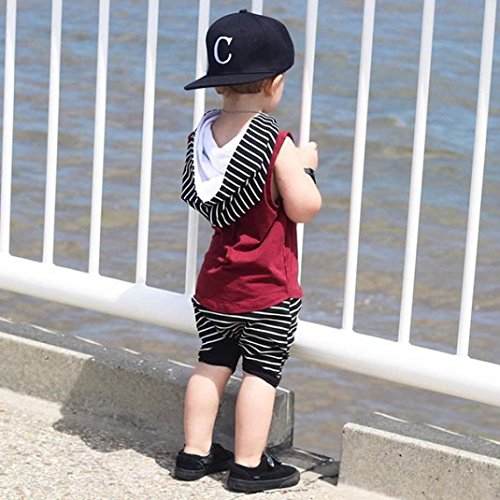 Fabal Cute Toddler Kids Baby Boy Hooded Vest Tops+Short Pants 2pcs Outfits Clothes Set (12M, Red)