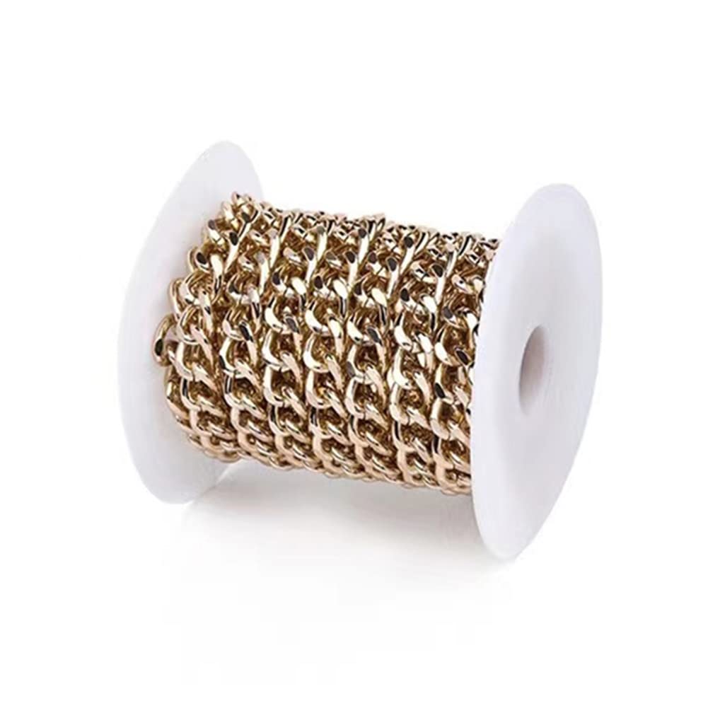 16.4 Feet Aluminum Curb Chains 11x8.5x2.2mm Twisted Links Cross Cable Chains Golden Plated with Spool for Pendant Necklace Jewelry Making