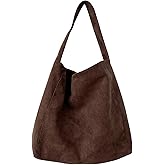 Brown Suede Bags for Women - Large Slouchy Brown Hobo Tote Handbag, Faux Suede Slouchy Purse Shoulder Bag Travel Winter Fall