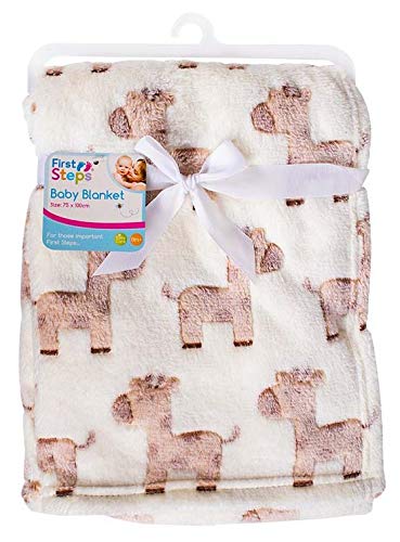 Soft Fleece Baby Blankets for Pram, Cot, Crib, Moses Basket | Cream Giraffe Baby Blanket