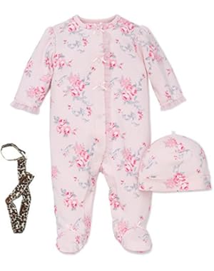 Footie Baby Girls Footed Sleeper Sleep N Play Hat and Tether Rose