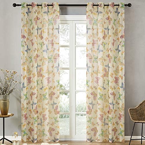Top Finel Fantastic Butterfly Voile Window Curtains Sheer Curtain Panels For Kitchen Living Room Bedroom 54-inch Width X 96-inch Length,Grommets,Single panel