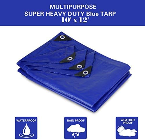 JTW Product 10' x 12' Finished Size, 5 Mil Thick Heavy Duty 95gsm Multi-Purpose Waterproof Tarpaulin UV Resistant, Pe tarpaulin,Rot, Rip Tear Proof Boat Tarps Covers with Grommets and Reinforced Edges