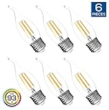 Hyperikon LED Edison Flame Tip Filament B11 Candle, 4W (40W Equivalent), Medium Base (E26), CRI 90+, Dimmable, 3000K (Soft White Glow)