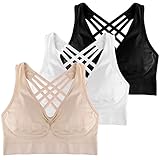 BRLIDO Cross-Back Wireless Sports Bra for Women Yoga Bras with Removable Pads