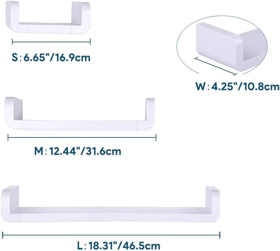 Laigoo Adhesive Floating Shelves Non-Drilling, Set of 3, Display Picture Ledge Shelf U Bathroom Shelf Organizer for Home/Wall Decor/Kitchen/Bathroom Storage(S+M+L): Kitchen & Dining