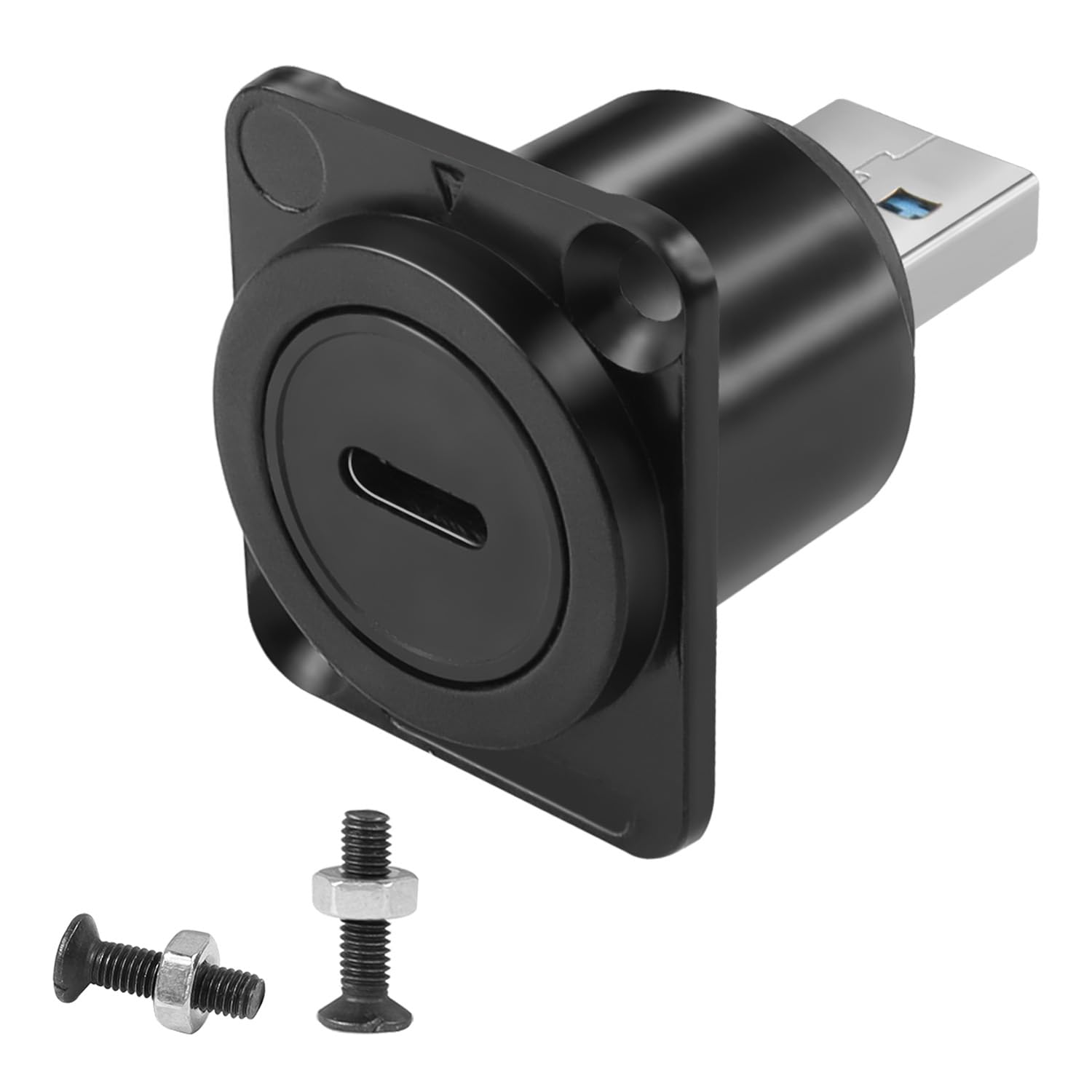 QIANRENON USB 3.0 to USB C Panel Mount Adapter Converter 5Gbps USB3.0 Male to USB C Female Data Connector USB3.0 to Type C Mounting Socket, D Panel/XLR Panel Mount, for Data Transfer/Charging