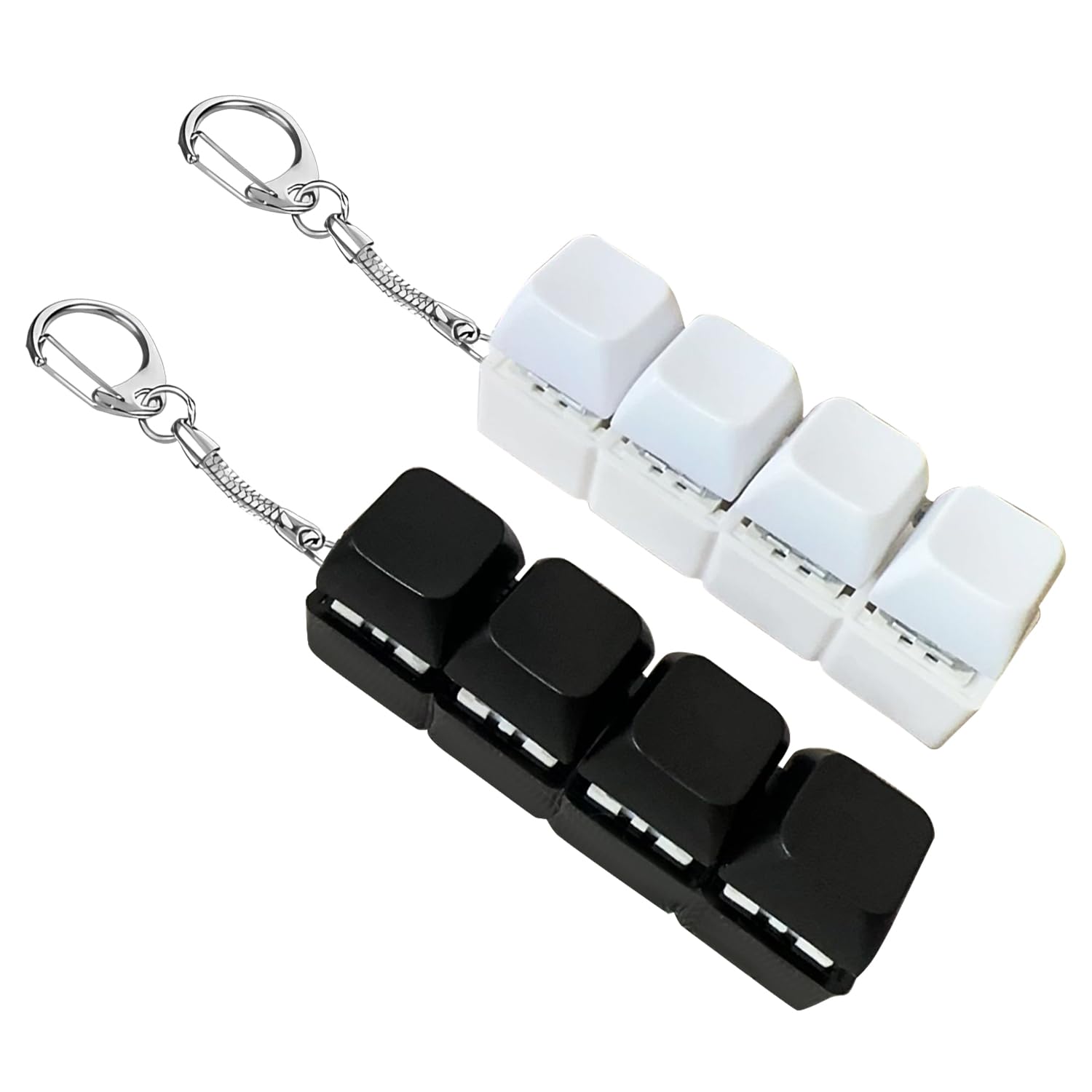 2Pcs Keyboard Fidget Toy, Fidget Toys, Quality and Built to Last, Clicky Fidgets Toy, Portable Fidgets Keyboard 4 Buttons with Keychain, Fashionable Functional Gifts for Adults and Kids (Black+White)