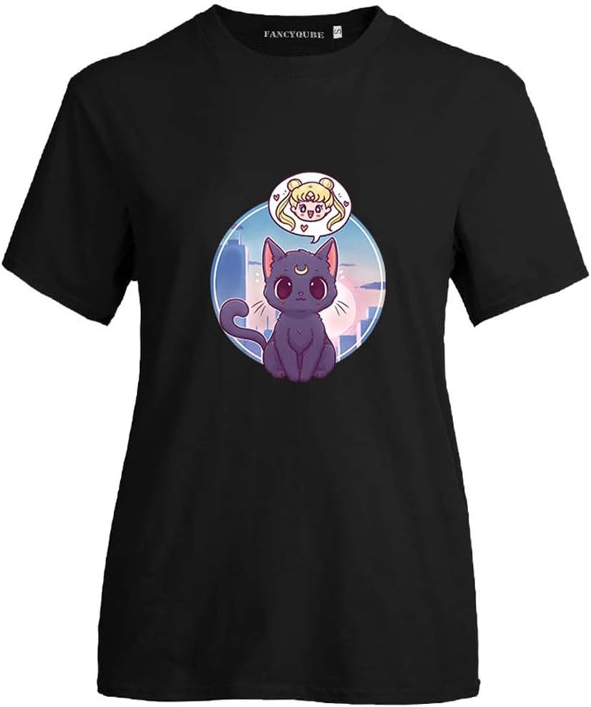 Provone Women's Sailor Moon T-Shirts Japaness Anime Cute Cartoon Girls Characters Graohic O-Neck Tee Tops