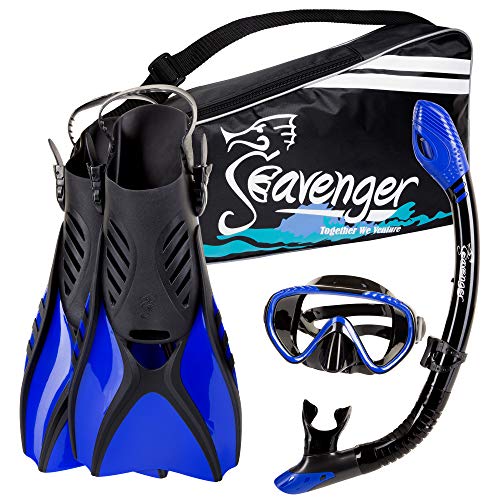 Seavenger Diving Snorkel Set - (Black Silicon/Blue) - L (Best Snorkeling Beaches St John)