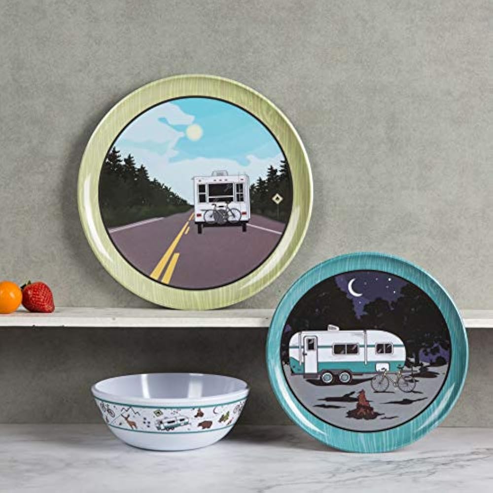 12pcs Dinnerware Sets Melamine Set For 4, Outdoor Indoor Use Dishes Camper, RV eBay