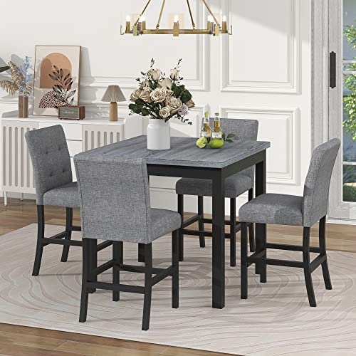 KTATK TOPMAX 5-Piece Counter Height Dining Set with Wood Square Table Stools,Re…