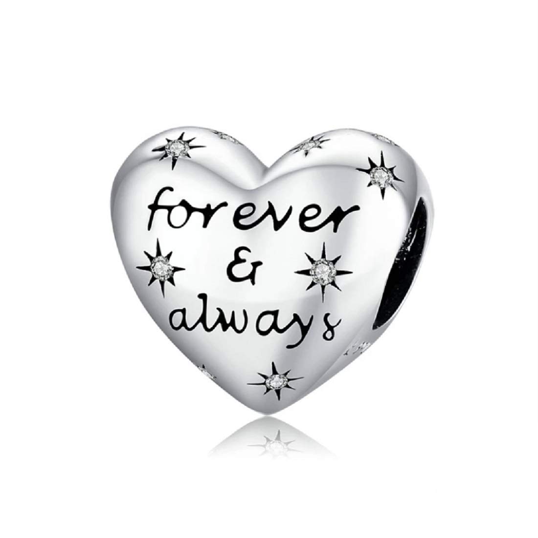 FeatherWish Forever Always Love Heart Charm Sterling Silver 925 Star Bead Fits And Compatible With Pandora Bracelets Gift Friend Wife Sister Mum Daughter Family (Silver) โ image 1