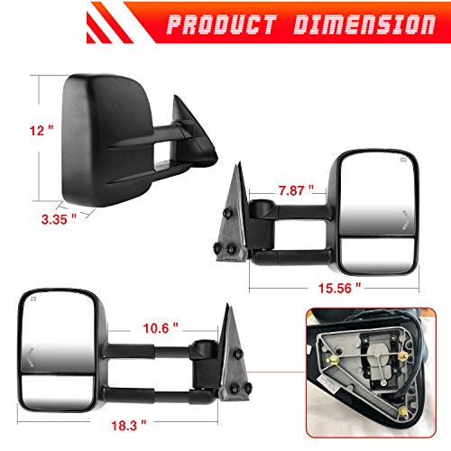 Towing Mirrors for Chevy/Chevrolet Silverado, AAIWA Side Mirror for GMC Sierra, Power Heated Tow Mirrors with Arrow Signal Light for 2003-2007 Chevrolet GMC Sierra Silverado, 2 PCS