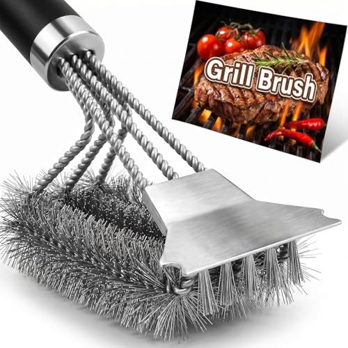 BBQ18英寸不锈钢烧烤刷带刮刀
