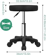 FURWOO Round Rolling Stool with Wheels Height Adjustable Spa Stool Black view 2