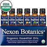 Nexon Botanics Organic Essential Oil Set - Pure Natural USDA Organic Essential Oils Kit - Best Aromatherapy, Diffuser Oils Set - Lavender, Peppermint, Eucalyptus, Tea Tree,Orange,Lemongrass 6 x 10 ml