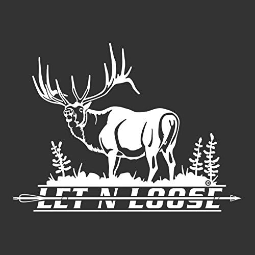 Let N Loose - Elk Hunting Sticker - Automotive Window Decal - Hunters Image (Silver)