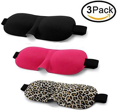 VeniCare 3D Sleep Mask (New Design by with 3 Pack) Eye Mask for Sleeping - Contoured Eyemask Silk - Blindfold Airplane - Best Night Blinder Eyeshade for Men Women Kids (Black, Red, Leopard)