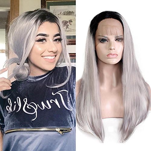 Blanna Lace Front 24" Black Root to Grey Ombre Water Wave High-Temperature Synthetic Fiber Wigs for women