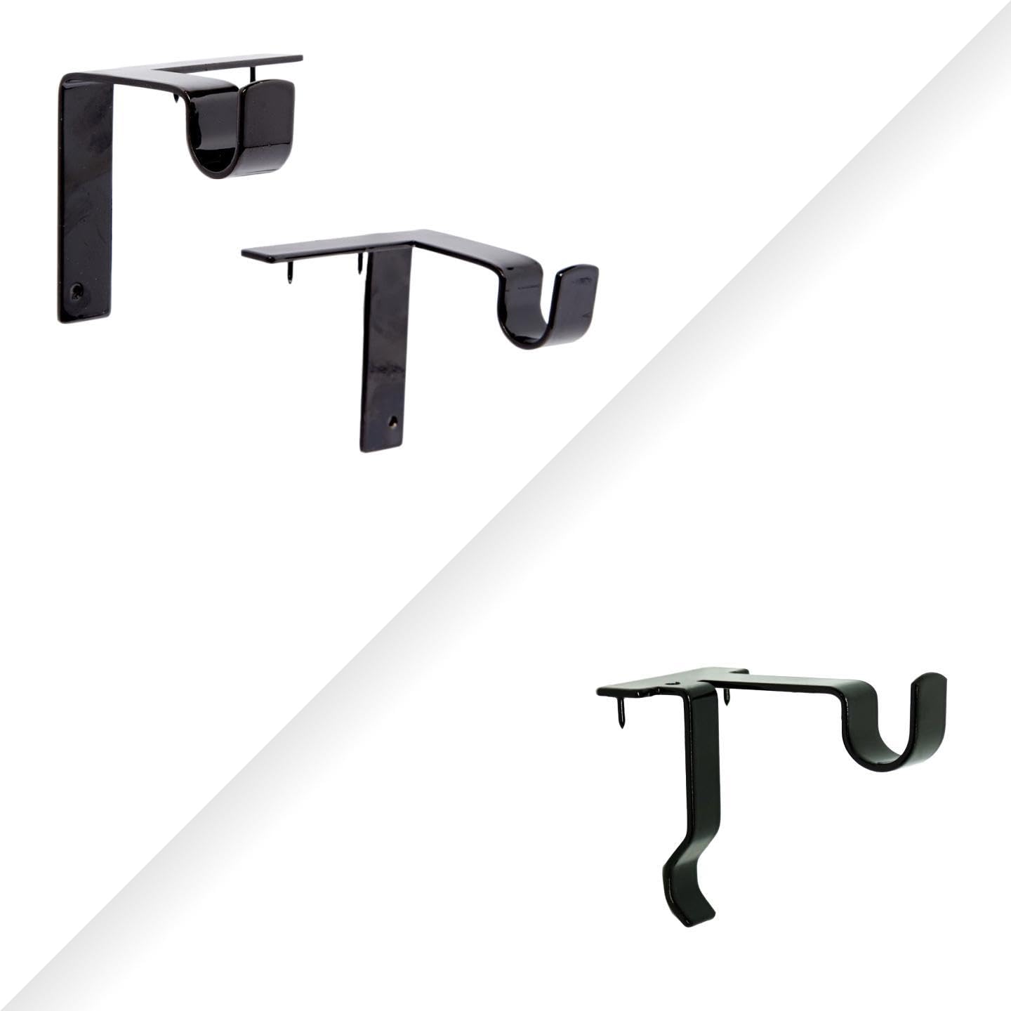 Kwik-Hang 3-Piece Curtain Rod Bracket Set with Center Support – No Drill, Damage-Free Curtain Hardware – Fits 5/8" Curtain Rods – (Matte Black, 5/8")