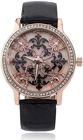 Cartinia Metal Retro Casual Black PU Leather Round Dial Quartz Analog Dress Wrist Watch