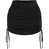 MakeMeChic Women's Ruched Bodycon Drawstring Tie Side Plain Skinny Fit Mini Skirt