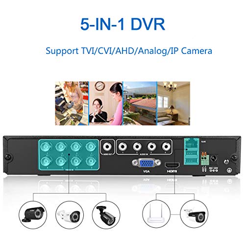 FLOUREON 8CH 5-IN-1 Security Camera System 1080N AHD Video DVR Recorder with 4X HD 3000TVL 2.0MP CMOS Lens 1080P Indoor Outdoor Weatherproof CCTV Cameras, Night Vision, Easy Remote Access, Motion Aler - Thumbnail 2