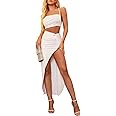 XinFSh Women's Two Piece Skirt Sets Summer Beach Sexy Asymmetrical High Slit Night Out Dress Sets