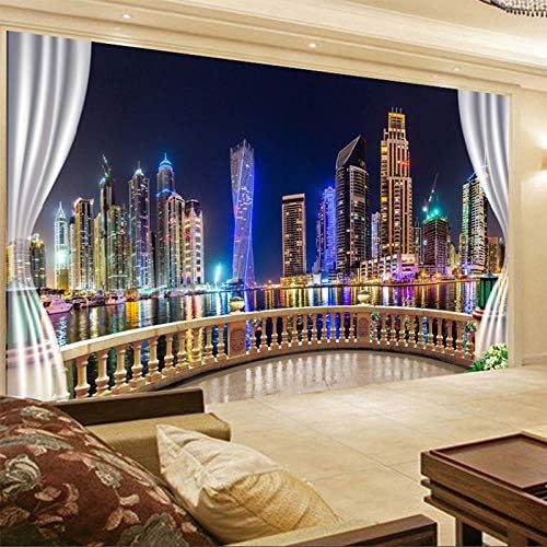 写真の壁紙3d都市の夜の風景バルコニーの背景の壁の壁画