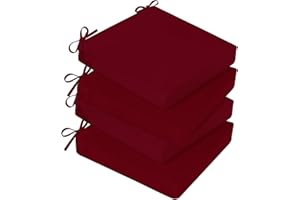 Basic Beyond Outdoor Chair Cushions for Patio Furniture, Waterproof Outdoor Seat Cushions Set of 4 19 x 19, Patio Chair Cushions Set of 4 with Ties and Handle, Burgundy