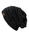 NYfashion101 Exclusive Unisex Two Tone Warm Cable Knit Thick Slouch Beanie Cap, Black/Gray