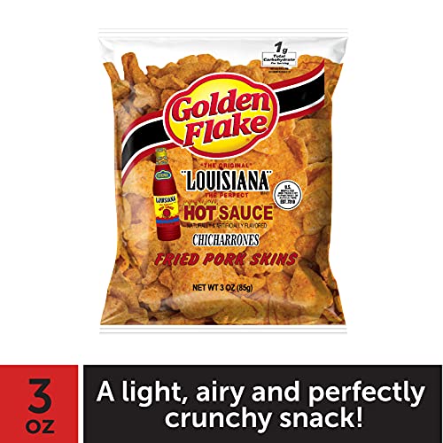 Golden Flake Pork Rinds, Louisiana Hot Sauce Keto Friendly Snack with
