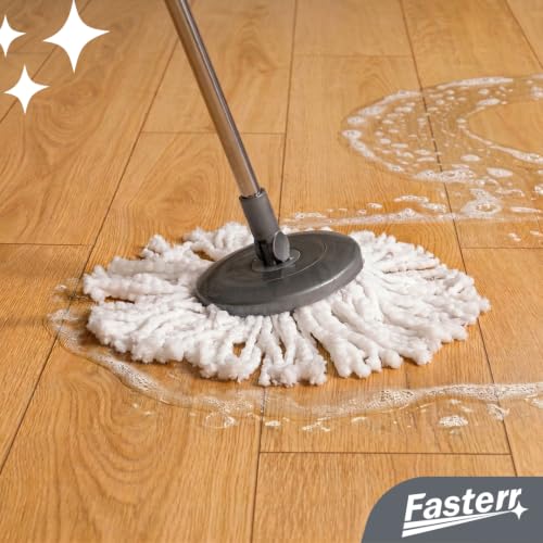 Mop Giratório 360º Fasterr FST104 Cesto em Inox 14L | Cabo Regulável até 160cm | Kit com Escova Abrasiva e Dispenser de Sabão | Limpeza Doméstica e Comercial