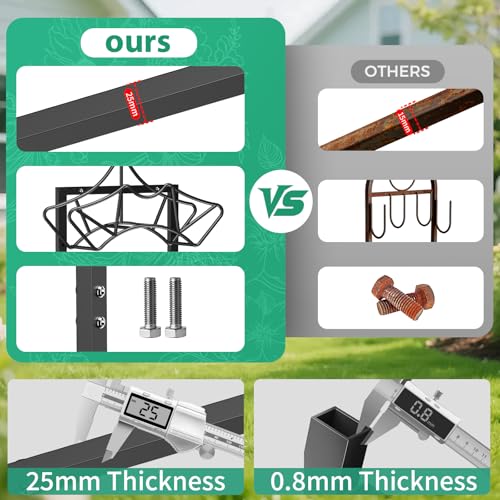 Garden Hose Holder Holds 160Ft Hoses, Heavy-Duty Freestanding Water Hose Stand with 2 Tool Hooks, Rustproof Hose Rack with 4 Spikes Hose Hanger Storage for Outside, Yard, Lawn