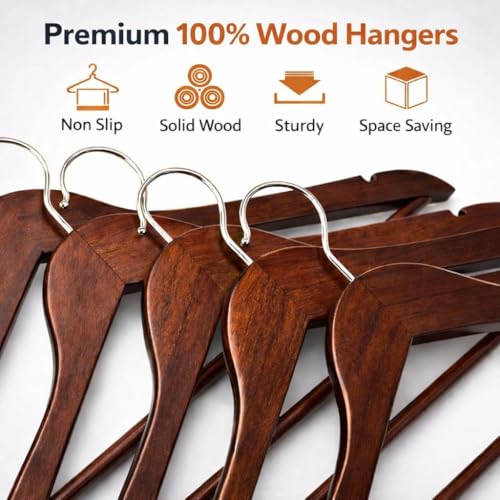 Lincoln & Co Wooden Suit Hangers 20 Pack – Premium Heavy Duty Coat Hangers with Non-Slip Bar | Wooden Clothes Hangers for Suits, Jackets & Trousers