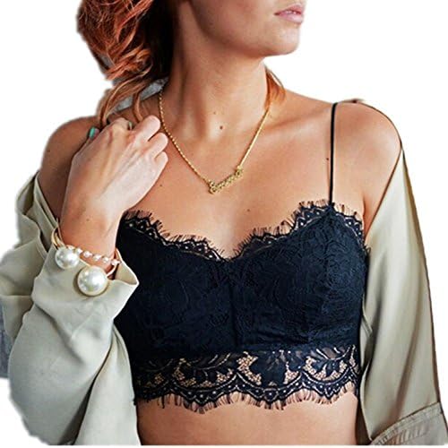 Women's Sexy Eyelash Lace Floral Bralette Spaghetti Strap Bra Cami Club Crop Top