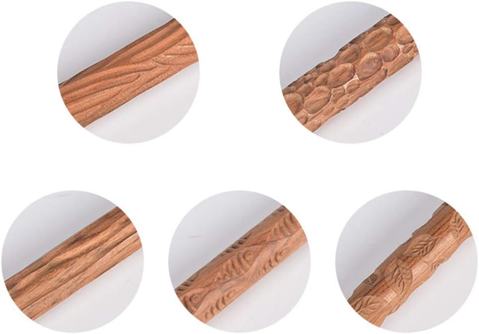 Lzttyee Set of 5 Wooden Handle Pottery Tools Clay Modeling Pattern Rollers Kit Brown