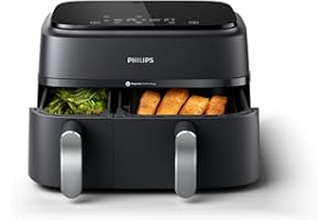 Philips Dual Basket Air Fryer 3000 Series, 8-in-1 functions, 9L, 2 Drawers, Auto-sync Cooking Time, 90% Less Fat, Rapid Air T