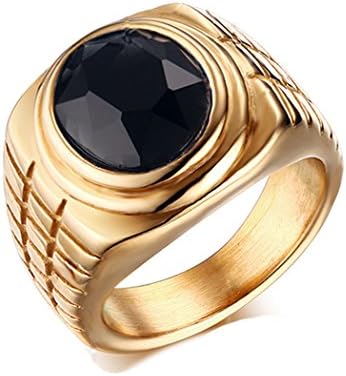 INMUINS Men's Jewelry Titanium Steel Diamond Gemstone Gold Rings Size 12