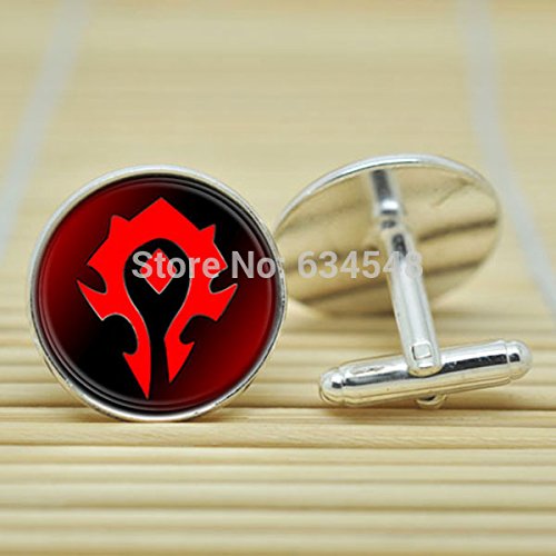 Pretty Lee Wow World Of Warcraft Horde In Silver Cufflinks Glass Cabochon Cufflinks C3118