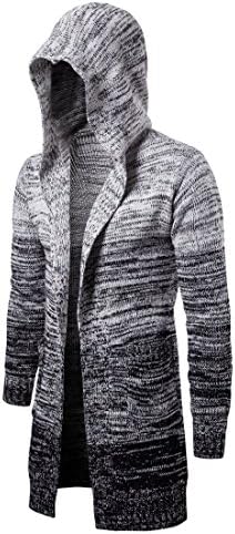 VICALLED Men's Long Cardigan Sweater Hooded Knit Slim Fit Open Front Longline Cardigans with Pockets