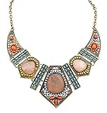 Napoo Women Vintage Boho Flower Crystal Hollow Geometry Colorful Necklace Earrings Set