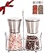 Salt and Pepper Grinder Set with Matching Stand - Adjustable Coarseness Ceramic Mill, Brushed Stainless Steel and Glass Salt & Pepper Mills Plus Extra Salt & Pepper Shakers & Ebook