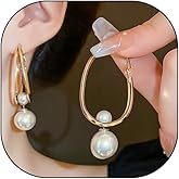 14k Gold Pearl Hoop Earrings for Women,Dainty Lightweight Plated Open Circle Round Beaded studs Earrings Party Prom Jewelry Gifts