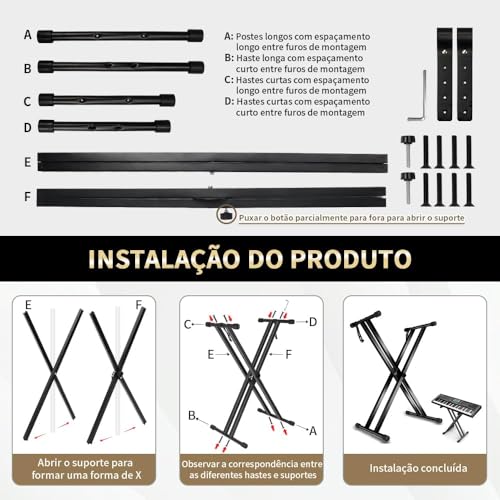Suporte Piano, Suporte para Teclado, Suporte Teclado Musical, Suporte Teclado Musical Estante Pedestal, Suporte Teclado e Piano, Dobrável e Regulável em Altura, Suporte para Teclado Musical