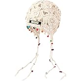 zaoalife Hollow Tassels Knitted Hat Sweet Crochet Knit Cap Retro Handmade Ethnic Style Hat Apparel Accessories Beige