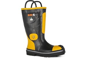 STC Footwear Guardian, Steel Toe Rubber Firefighter Boots, Black & Yellow – Waterproof, Abrasion-Resistant with Quick-Donning