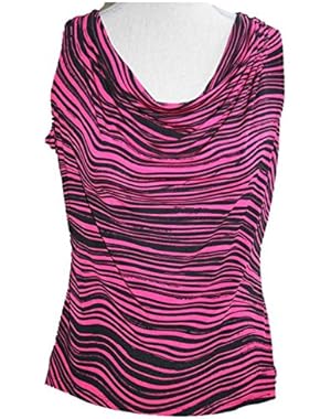 Women's Printed Sleeveless Drape Neck Top (Medium) Berry/Black