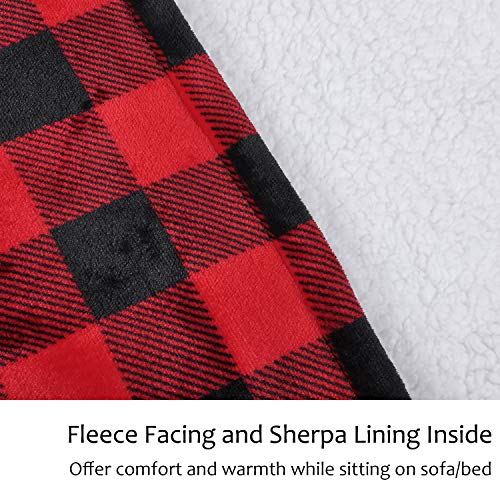 Oversized Blanket Sweatshirt, Super Soft Warm Cozy Wearable Sherpa Hoodie for Adults & Children, Reversible, Hood & Large Pocket, One Size, Red Plaid